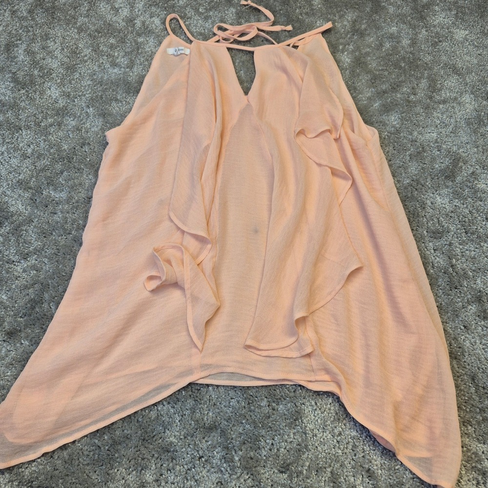 Maurices Peach Ruffle Front Halter Tank Top Sharkbite Hem Medium Fairycore Flowy